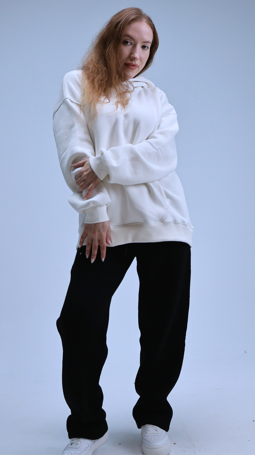 Still Season™ White Oversize Hoodie Melton Cotton