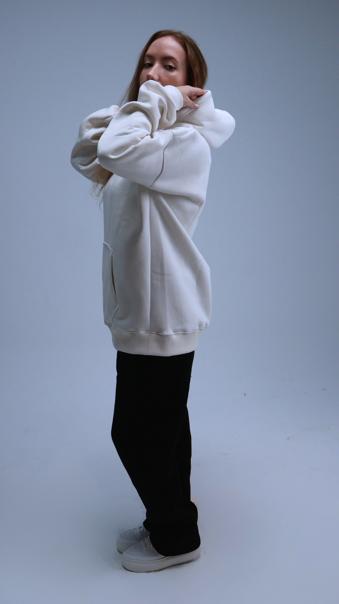 Still Season™ White Oversize Hoodie Melton Cotton